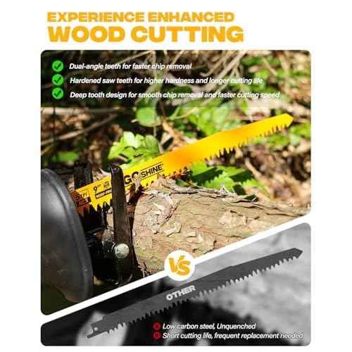 Goshine 9 Inch 5 TPI Wood Pruning Reciprocating Saw Blades, 5 Pack, Next-Gen High Carbon Steel Dual-Angle Teeth Sawzall Blades for Faster Cutting, Durable & Long-Lasting for Wood and PVC
