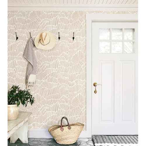 Guvana Beige Peel and Stick Wallpaper Boho Beige and White Contact Paper Modern Striped Self Adhesive Waterproof Wall Paper for Bathroom Bedroom Decor Removable Temporary Rv Wallpaper Roll17.3¡¿78.7"