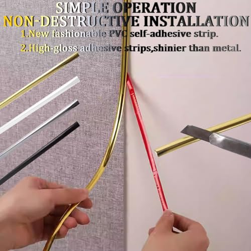 Rose Gold Self-Adhesive 3D Wall Edge Strip Peel & Stick Edge Seam Wall Sticker Decorative Tape Decorative for Ceiling/Corner/Mirror/Furniture/Wardrobe/Home & Car Decoration (0.8CM*5M/0.31IN*16.4FT)