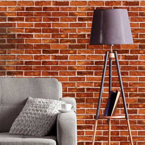 LXCREAT Red Brick Wallpaper Peel and Stick 17.71"¡¿ 118" Removable Self-Adhesive Faux Brick Textured Contact Paper for Christmas Party Home Furniture Decoration
