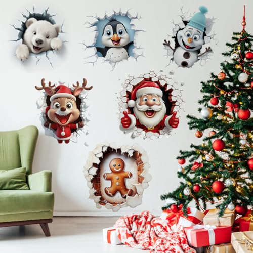 34.25 x 22.83 Inch Christmas Wall Decals Stickers Removable Large Santa Claus Elk Penguin Wall Stickers DIY Xmas Art Home Decor for Winter Christmas Holiday New Year Winter Party Supplies