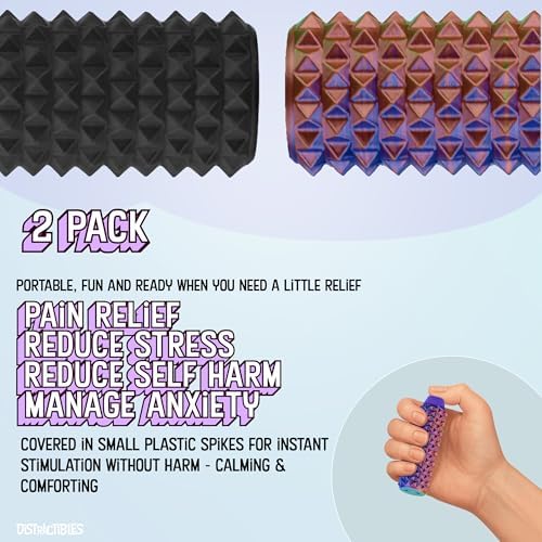 Spike Roller Clicker, Tactile Pain Stimming Fidget with Clicker Switch, Pain Stimulation Roller with Lanyard (Black + NEON Harmony)