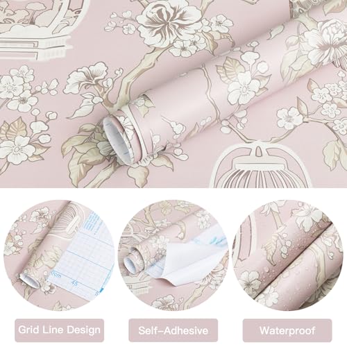 Pink Peel and Stick Wallpaper - Self Adhesive, Waterproof, Removable for Cabinet, Bedroom, Laundry Decor - 16.14'x78.7
