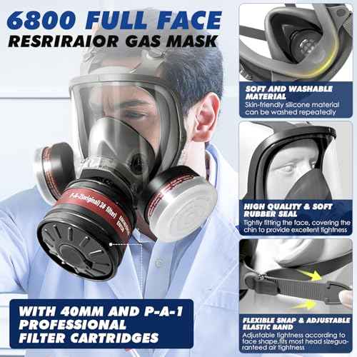 Full Face Gas Masks Survival Nuclear and Chemical, Reusable Full Face Respirator Gas Mask with Activated Carbon Filter