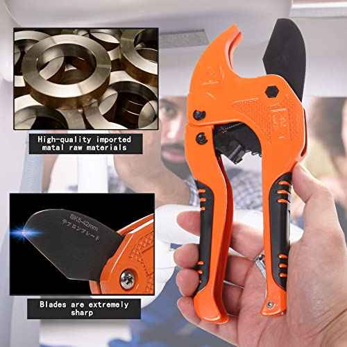 Zantle Pipe and Tube Cutter, Ratcheting Hose Cutter One-hand Fast Pipe Cutting Tool with Ratchet Drive for Cutting Less Than 1-1/4" O.D. PEX, PVC, and PPR Pipe, Easy-to-use PVC Pipe Cutter