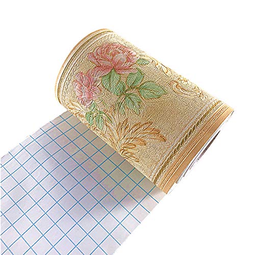 Simplemuji Orange Wallpaper Flowers Border Peel & Stick Wall Covering Kitchen Bathroom Bedroom Tiles Decor Sticker,4 Inch by 16.5 Feet