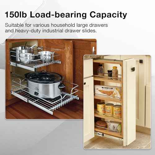 Heavy Duty Locking Drawer Slides Full Extension Runners with Lock 12 14 16 18 20 22 24 26 28 30 32 34 36 38 40 Inch Side Mount Ball Bearing Rails Track Glides 150 Lbs (Without Lock, 28 inch)
