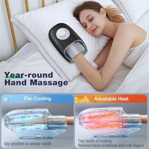 SKRFORM Hand Massager with Heat and Compression, Hand Massage for Arthritis and Carpal Tunnel Relief, 6 Modes Pressure Point Therapy, Blowing Wrist Massager, Finger & Palm Kneading, Gifts for Mom Dad