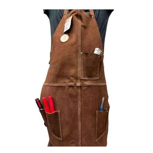 20-409 24in. x 36in. Heavy Duty Flame and Heat Resistant Leather Welding and Work Shop Apron, Brown