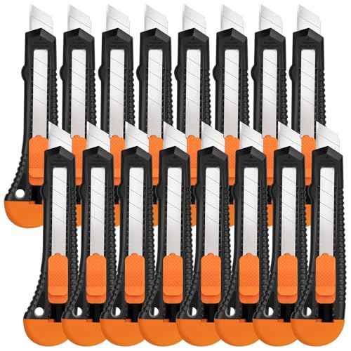 Box Cutter, Utility Knife, 16 Pack Box Cutter Retractable, Box Cutter Knife for Cardboard, Paper, Vinyl, Retractable Utility Knife Heavy Duty, 18mm Wide Snap-Off Blade, Box Cutters