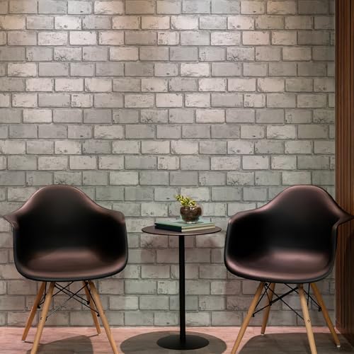 JiffDiff Brick Wallpaper Peel and Stick, Removable Vintage Self Adhesive Wallpaper Renter Friendly Textured Stick on Wallpaper Contact Paper £¨17.3" x 120" Gray Brick£©