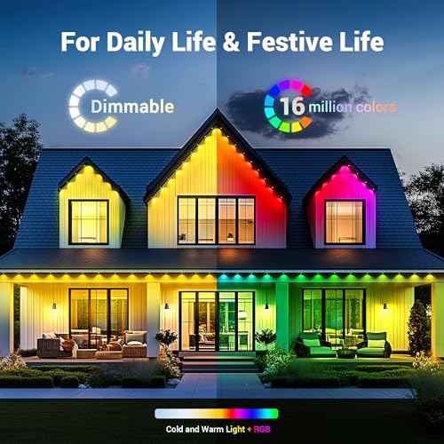 Permanent Outdoor Lights,100ft with 72LED Eaves Light, IP65 Waterproof RGB Light with AppControl, DIY SceneModes, Eave Lights for House Roof, Garden Dcor, Christmas Outdoor Decoration