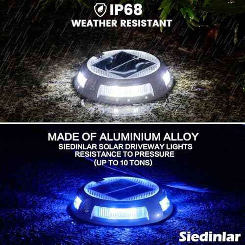 SIEDiNLAR Solar Driveway Lights Outdoor 16 LEDs 9 Modes, Dock Markers Deck Lights Waterproof Warning for Driveway Walkway Step Pathway Ground Yard Garden, RGB (8 Pack)