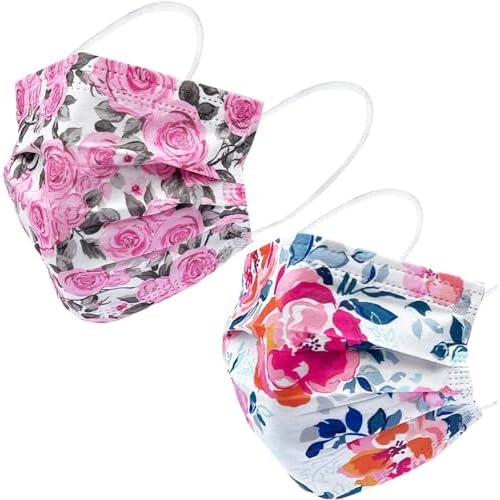 Disposable Floral Print Safety Mask 3 Layer Protection Face Mask for Adults 50 pcs (Rose print)