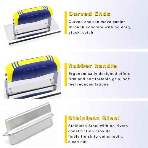 Concrete Tools Set Stainless Steel Flat Finishing Trowel and Pool Trowel Plus Concrete Edger and Groover Stucco Cement Kit Masonry Construction Hand kit