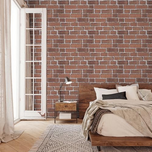 TANONE Brick Wallpaper Peel and Stick 17.5" X 118.1" Self-Adhesive Wallpaper Faux Red Brick Contact Paper-Waterproof and Removable Vinyl Wall Paper for Bedroom Fireplace Kitchen Home Decoration