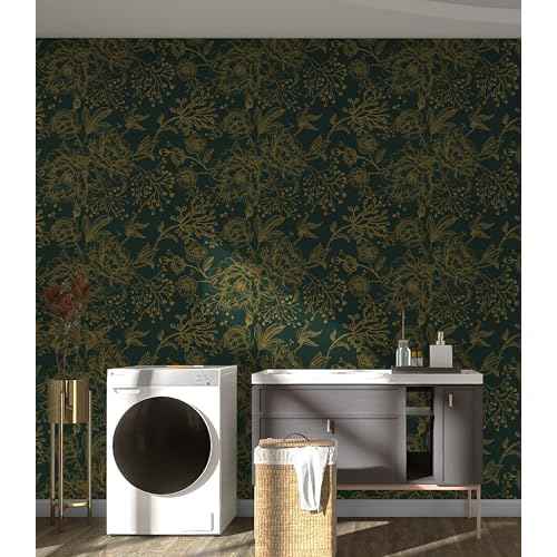 Safiyya Peel and Stick Wallpaper Boho Floral Contact Paper 78.7" x 17.3" Gold and Dark Green Wall Paper Modern Self Adhesive Removable Wallpaper for Bedroom Bathroom Vinyl Rolls