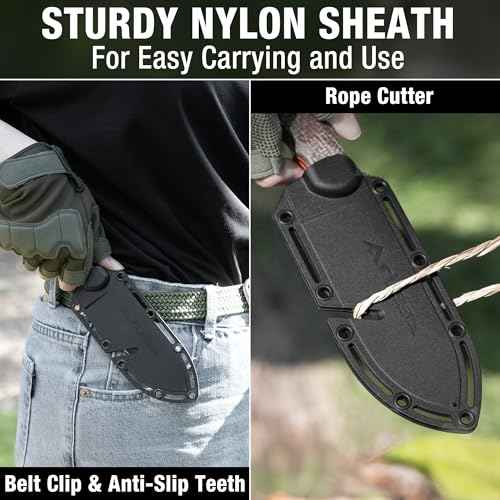 FLISSA Fixed Blade Knife with Sheath, 4.7" Full Tang Hunting Kukri Knife with 14C28N Steel Blade, G10 and Linen Handle, Rope Cutter for EDC Outdoor Hiking, Survival, Camping