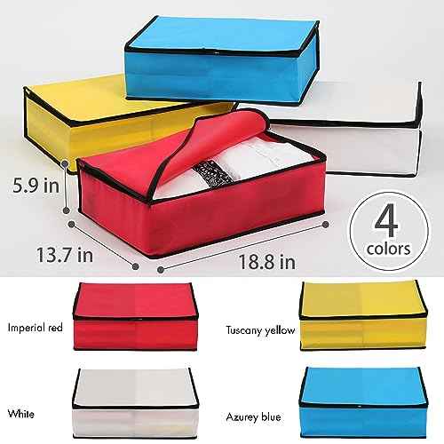 Astro Clothes Storage Bags, 4 Pack Clothes Storage Bins Foldable Closet Organizers, Breathable Material, Zipper for Sweaters, T-Shirts, Red Yellow White Blue, Artwork, Piet Mondrian Style, Gifts