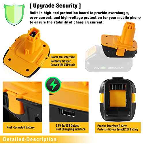 TenHutt ¡¼with USB Replace for De-Walt 20V to 18V Battery Adapter Converter DCA1820 for De-Walt 18V Tools, Fit for Dew-alt 20V Battery DCB203 DCB206 to 18V XRP NiCd NiMh Battery DC9098 DC9096