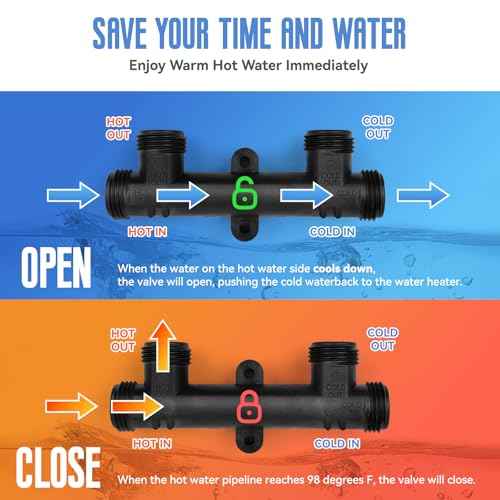 Sensor Valve for Hot Water Recirculating Pump System, Compatible with Tank Water Heaters Only, Includes 12" Supply Lines & 1/2" Adapters