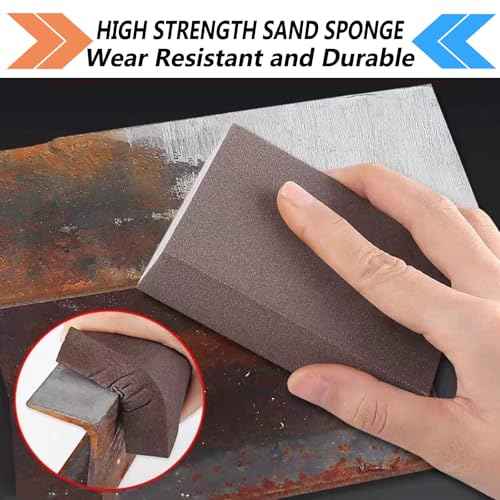 10-Pack Sanding Sponge, Five Grits Per Pack (60/80/120/180/220), Washable & Reusable Sanding Block for Wood, Drywall, Metal, and Glazing, Ergonomic Hand Sanding Tool