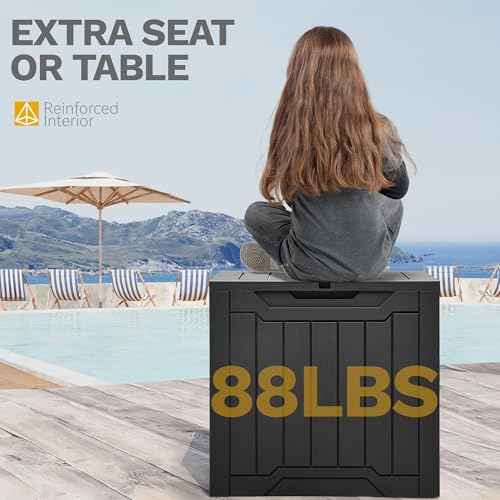 DWVO 30 Gallon Outdoor Storage Box with Side Handles and Lockable Lid, Weatherproof Resin Deck Box for Patio, Cushions, Garden Tools, and Supplies - Black
