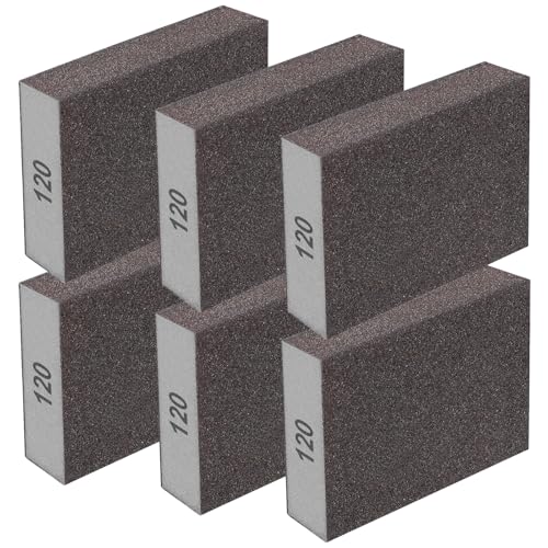 6Pcs Sanding Sponge 120 Grit Sanding Block Washable and Reusable for Wood, Metal, Wall Polish