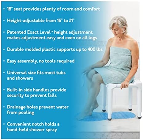 Carex Universal Bath Seat and Shower Chair, Heavy Duty Shower Bench for Bathtub, Safety Bath Seat Stool for Seniors and Disabled, Supports up to 400 lbs, Adjustable Height Shower Bench for Inside Tub