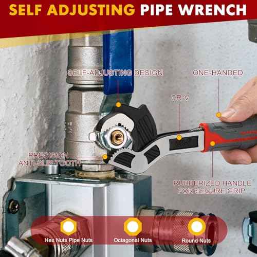 Self-Adjusting Pipe Wrench, 6", 8", 10", 12" Pipe Vise, Multifunctional Self-Locking, 3 Sides Teeth, Universal Adjustable, Plumbers Wrench