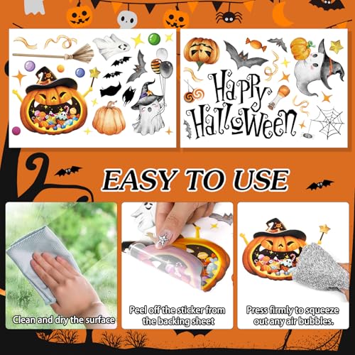 39Pcs Halloween Wall Stickers Cute Ghost Pumpkin Wall Decals Watercolor Peel and Stick Vinyl Decals Self-Adhesive Halloween Window Clings for Party Supplies Gift