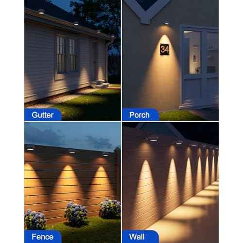 8 Pack White Solar Powered Clip On Gutter Mount Lights Outdoor Waterproof LED Fence Lamp for Lighting Rainspout, Railing, Outside House, Wall, Deck, Porch, Garage, Easy Peasy Installation(Warm White)