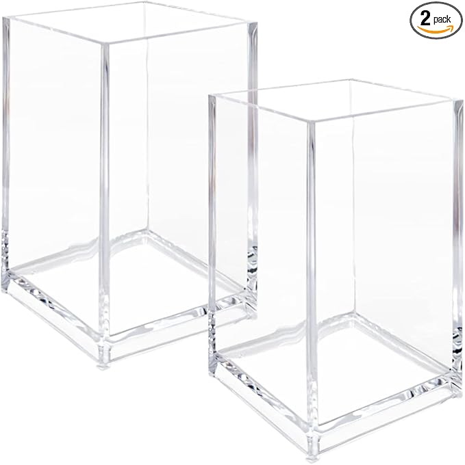 2 Pack Clear Acrylic Pencil Pen Holder Cup, Clear Makeup Brush Holder, Acrylic Cosmetic Brushes Storage