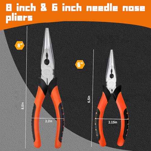 Needle Nose Pliers 8"&6",Premium Long Nose Pliers Set with Wire Cutter Heavy-Duty CRV Steel,Pliers with Soft Grip for Home/Jewelry/Crafts-2 Pack