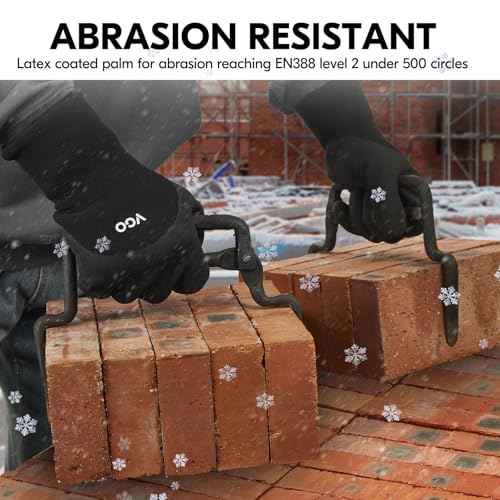 Vgo... 2-Pairs Freezer Winter Work Gloves, Double Lining Rubber Latex Coated for Outdoor Heavy Duty Work (Size M, Black, RB6032)