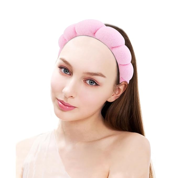 SPA Headbands for Washing Face Makeup Headbands with Bow Hair Band Women Facial Head Band Wrist Towel Wraps For Shower Face Mask Black Pink, 6 Pack