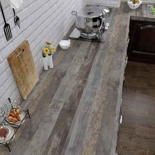 VaryPaper 15.7''x78.7'' Distressed Brown Grey Wood Contact Paper for Walls Removable Waterproof Shiplap Peel and Stick Wallpaper Wood Grain Vinyl Wrap Wood Plank Wallpaper for Bedroom Countertops