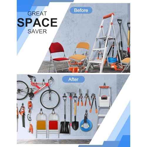 Garage Hooks, 5PCS Heavy Duty with 33lb J Hooks Strength, Multi Use Wall Organizer Outdoor Storage Kit Hanging Power and Garden Tools, Ladders, Bikes, Ropes and Bulk Items