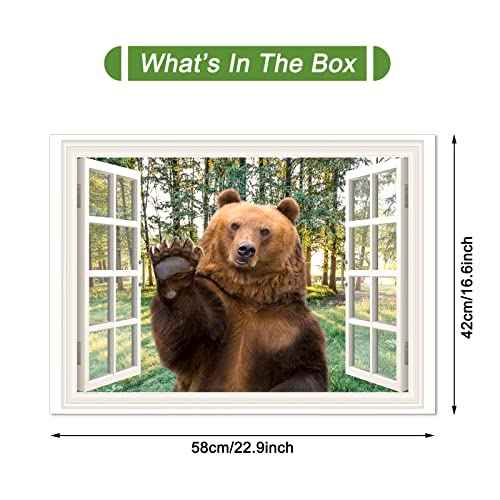 Bear Wall Sticker Decal Peel and Stick Brown Bear Window View Wall Mural Sticker for Bedroom Living Room Kids Boys Room Dorm Decor