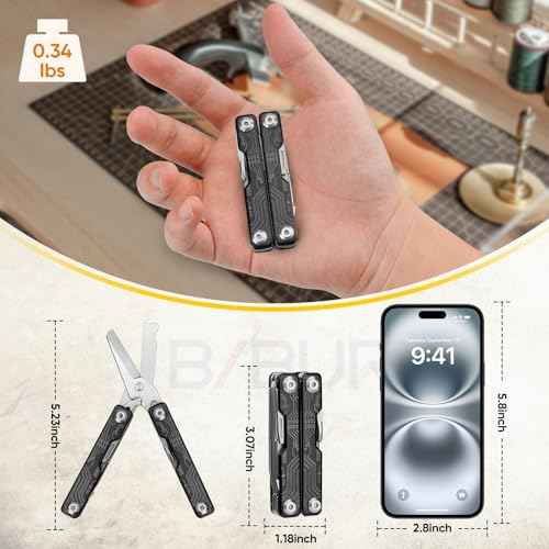 BIBURY Mini Keychain Multitool Scissors B12062B, 9 in 1 Multitool EDC Scissors with Screwdriver, Bottle Opener, Pocket Knife, Spring -Mini Multi Tool for Outdoor, Daily Use, Gifts for Men and Women