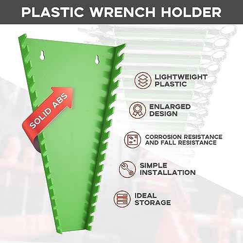 Plastic Wrench Organizer, Premium High-density Wrench Holder, Large Wrench Racks for Wall and Tool Box, 96 Slots Fit SAE& Metric Wrench Tray(6Green)
