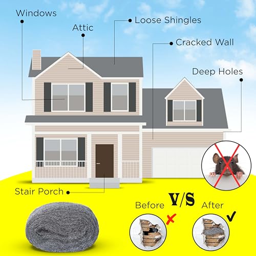 2 Pack SIMBA Steel Wool for Mice Control 3" x 10ft and Scissors & Gloves, Hole and Gap Filler, Protect Home, Garage, Pipeline, Vent, 2pc 3x10ft+Sci+Glo