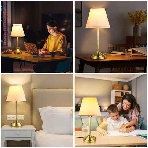 Touch Control Gold Table Lamps Set of 2, 3-Way Dimmable Bedside Lamps with LED Bulbs for Nightstands Bedroom Living Room Office