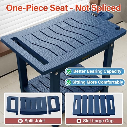 YEFU Shower Chair for Inside Shower: 21" Oversized Non-Slip Waterproof No Maintenance 500LBS Weight Capacity - Shower Bench/Stool with Shelf Handle for Bathroom/Outdoor - Easy Assemble for Adult/Navy