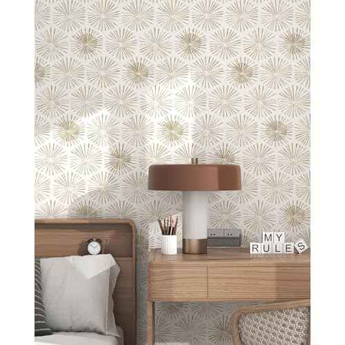 Modern Peel and Stick Wallpaper Boho Self Adhesive Wallpaper Peel and Stick Geometric Contact Paper White and Beige Wall Paper Removable Wallpapers 17.3''¡¿78.8'' for Bedroom Bathroom Cabinets Decor