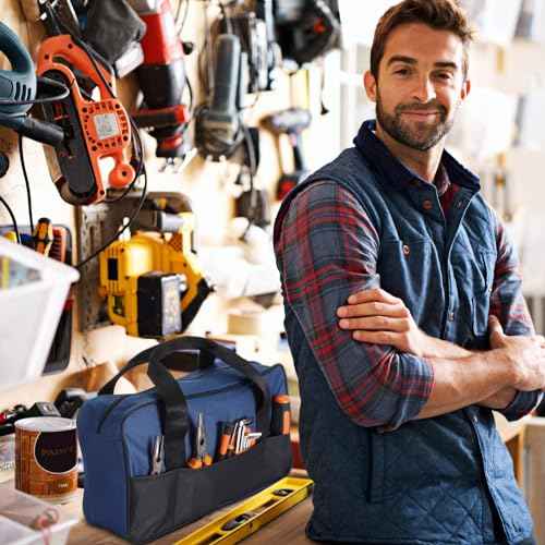 4 Pack 18 Inch & 14 Inch Waterproof Tool Bag with Zipper and Outside Pockets Wide Mouth Tool Tote Bag for Electrician Organizer Instrument, Electrician Carpenter Mechanic