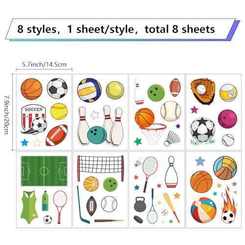 CRASPIRE 8 Styles Sports Wall Stickers PVC Ball Games Window Stickers Decals Waterproof Self Adhesive Cling Peel and Stick for Home Stairway Decoration Bedroom Living Room Kitchen Showcase