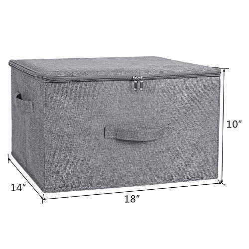 ANMINY Storage Bins with Zipper Lids 36 Qt Lidded Fabric Storage Boxes Baskets Cubes with Handles Collapsible Washable Cotton Linen Closet Shelf Clothes Organizer Containers - Gray, Large