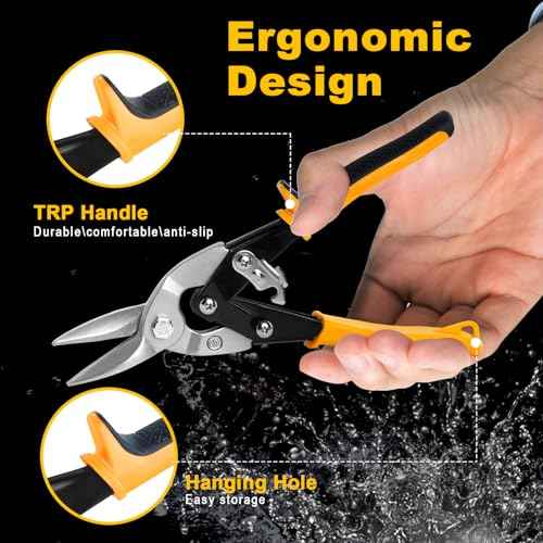 10 Inch Aviation Tin Snips, Heavy Duty Metal Cutter Shears for Cutting Sheet Metal, Straight Cut, Chrome Vanadium Steel
