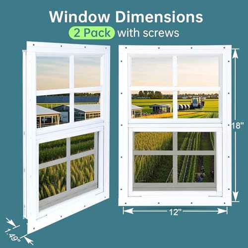 Melkus 2 Pack Shed Windows, 12"x18" Flush Mount Chicken Coop Windows with Thicker Tempered Glass and Screen, Sliding Windows for Chicken Coop, Shed, Garage, Playhouse, Barn,Greenhouse, White